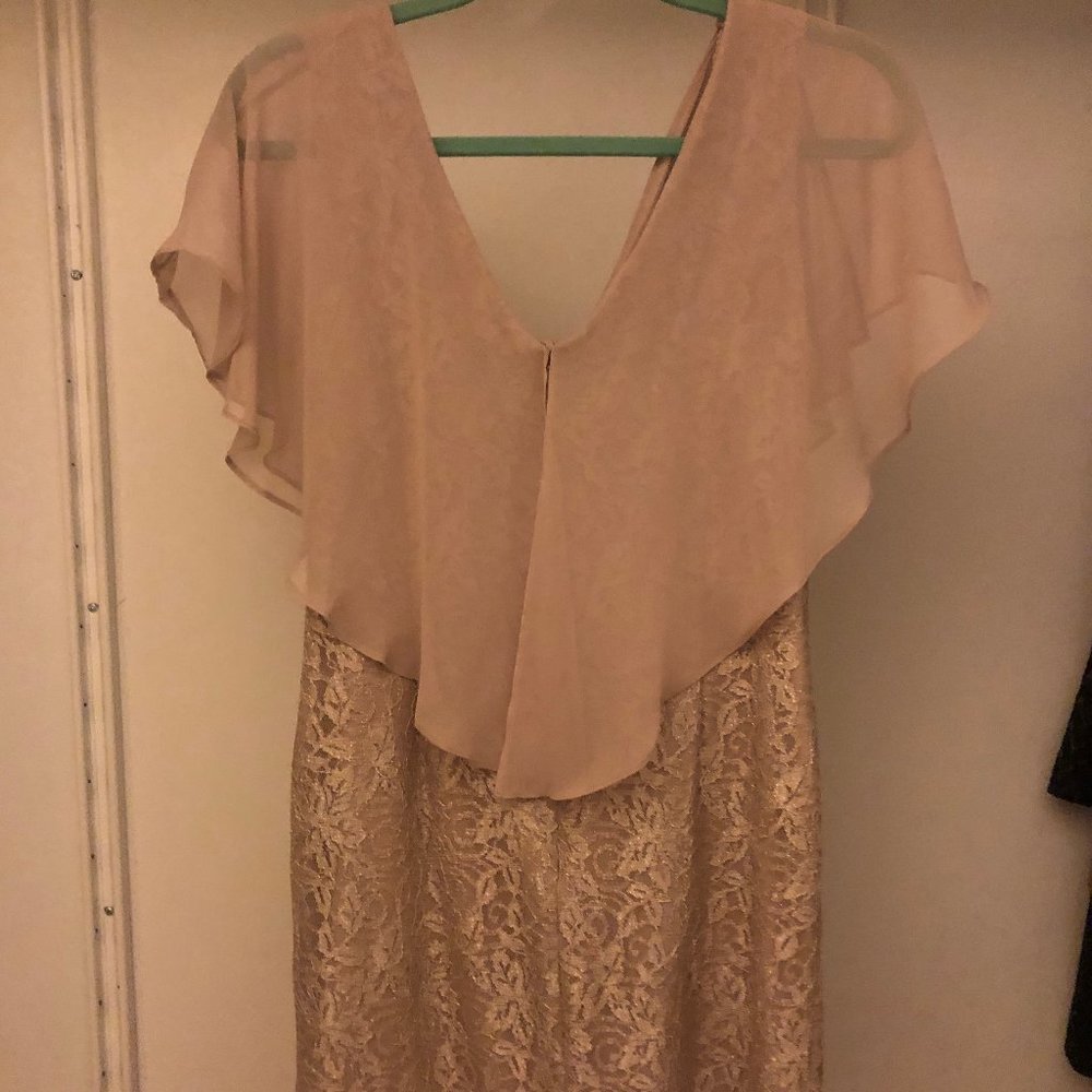 "Jessica Howard" Gold Lace Dress with Sheer Top Overlay!